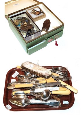 Lot 289 - Assorted silver and plated flatwares and spoons, together with two ladies' 9 carat gold...