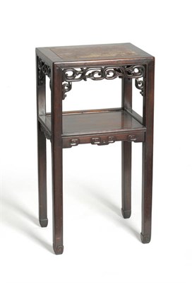 Lot 1452 - A 19th Century Chinese Hardwood and Marble Two-Tier Plant Stand, the rectangular top with...