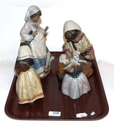 Lot 308 - Three Lladro matte figures together with a now example (4)