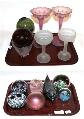 Lot 310 - A collection of 19th/ 20th century coloured glass wares including witches' balls, paperweights, etc