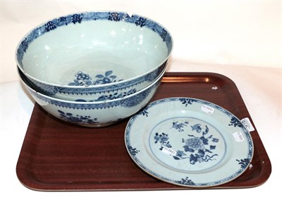 Lot 318 - Two Chinese blue and white bowls (a.f.) together with a Chinese Quinglong dish, 23cm diameter (3)