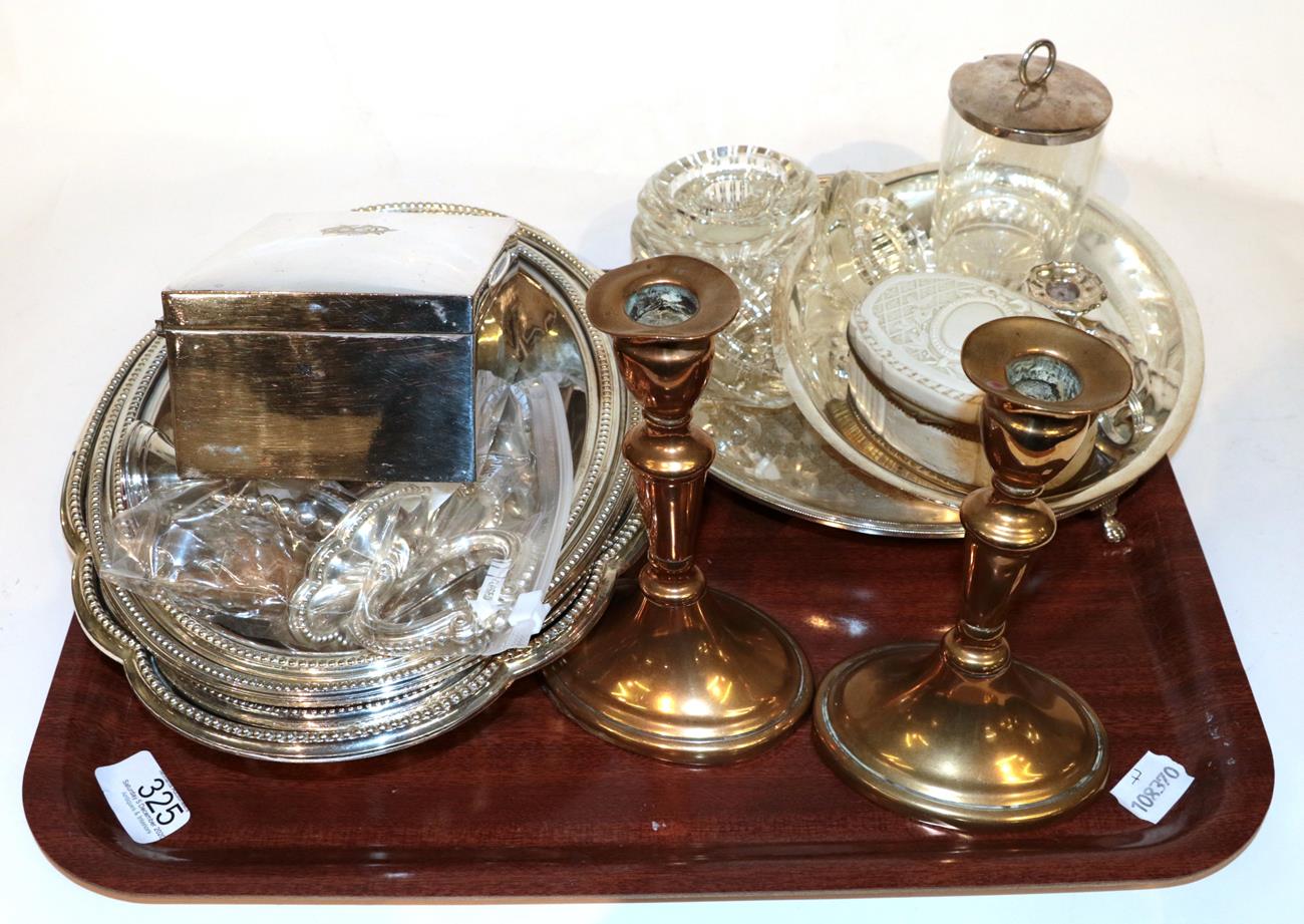 Lot 325 - Silver plate, glass and brass including entree dishes, etc