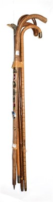 Lot 332 - Five walking sticks and canes, including Alpine example