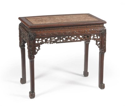 Lot 1456 - A Chinese Carved Hardwood Side Table, late 19th/early 20th century, the rectangular top inset...