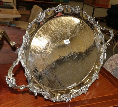 Lot 345 - A Victorian silver plate tray, maker's mark TW&S, circa 1880, shaped oval and with foliage cast and