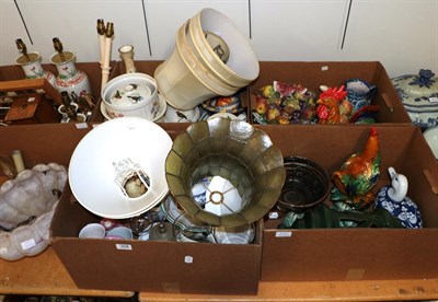 Lot 358 - Five boxes of miscellaneous lamps, ceramics and other items (qty)