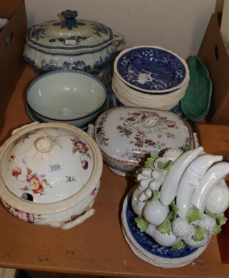 Lot 359 - A large Willow pattern meat dish together with a part Copeland Spode dinner service with...