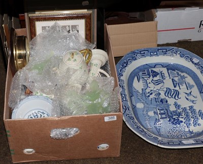 Lot 386 - Assorted Belleek porcelain, modern jade figures, miscellaneous ceramics, etc (one box)