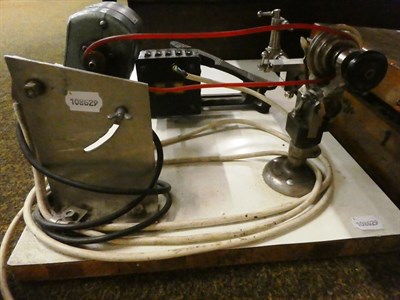 Lot 392 - A German Wolf John & Co watchmakers lathe, with lathe assortments including three jaw chuck,...
