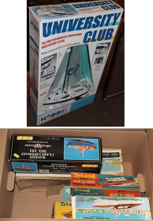 Lot 413 - Various Model Boats, Triang: RAF Air Sea Rescue tender, 11'' motor cruiser and Derwent 14''...