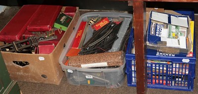 Lot 414 - O Gauge, OO gauge and N gauge three boxes of track and accessories (three boxes)