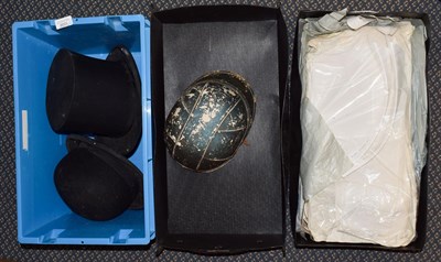 Lot 1006 - Locke & Co opera hat, a Bowler Hat, Polo cap, and a box of gents white dress shirts (two boxes)