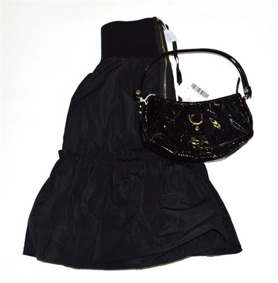 Lot 1007 - Gucci black patent monogram bag, with chrome hardware, zip fastening, black fabric lining, internal
