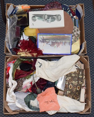 Lot 1008 - Assorted ladies and gents accessories, comprising circa 1950s cotton aprons, cosmetics, shoes,...