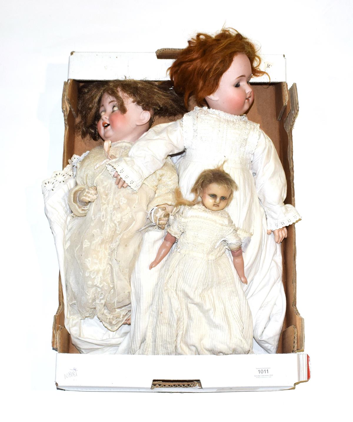 Lot 1011 - German bisque socket head doll impressed 168, sleeping brown eyes, open mouth, original wig,...