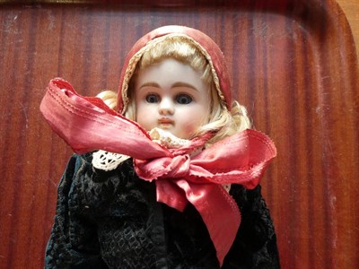Lot 1014 - Possibly Kestner bisque shoulder head doll, impressed 'F' to back with blond wig, fixed blue...