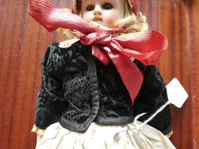 Lot 1014 - Possibly Kestner bisque shoulder head doll, impressed 'F' to back with blond wig, fixed blue...