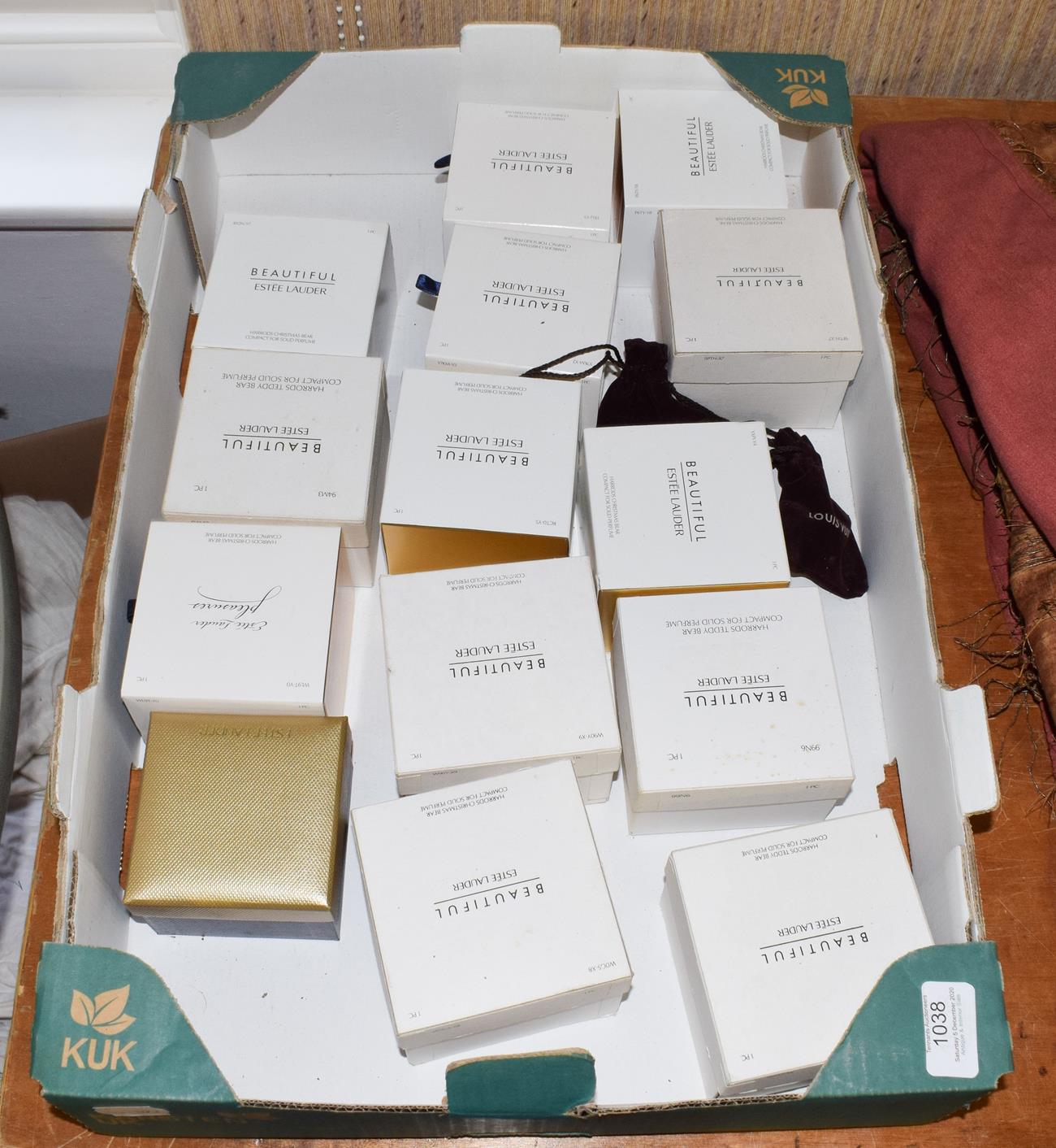 Lot 1038 - Seventeen assorted Estée Lauder for Harrods Christmas bear solid perfume compacts, comprising,...