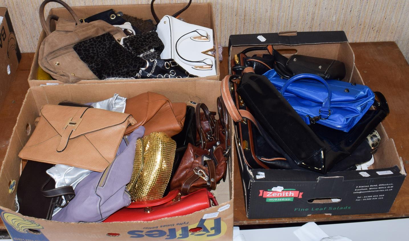 Lot 1050 - Assorted modern handbags, shoulders bags including Russell & Bromley, La Furla, Suzy Smith gold...