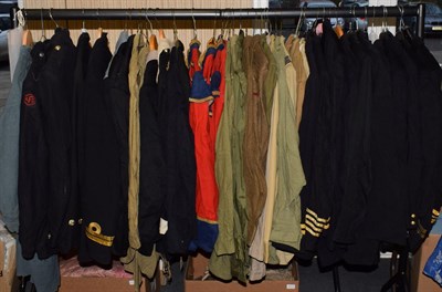 Lot 1073 - Assorted military garments including jackets, mess jackets, khaki shirts etc (one rail)