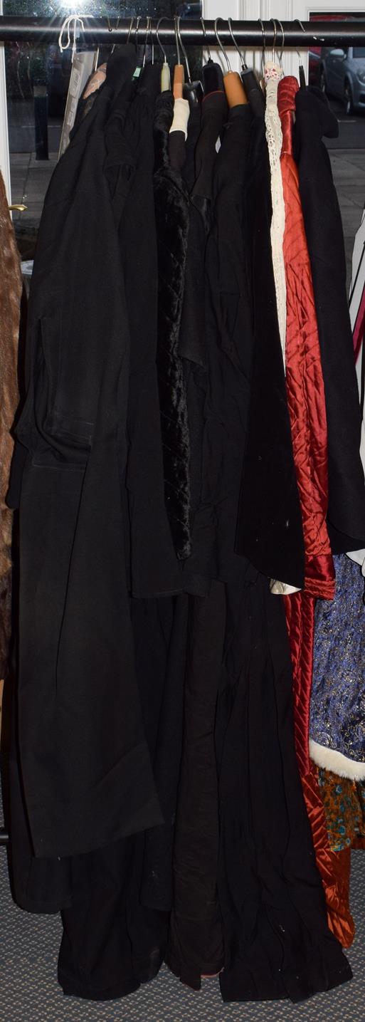 Lot 1076 - Assorted mainly early 20th century costume comprising a black chiffon dress, a crepe top with...