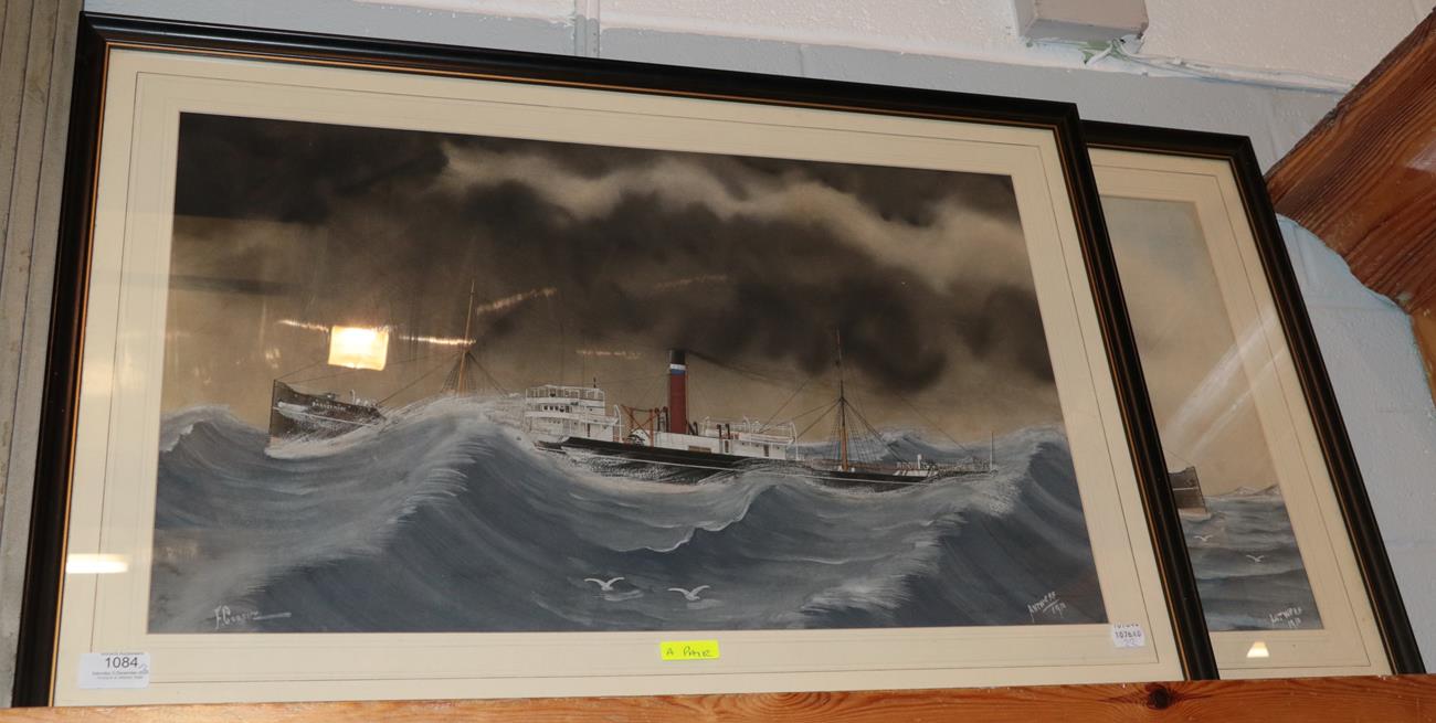 Lot 1084 - F Corpuz (20th Century) The Steamer ''Barnesmore'' in a storm, together with a companion,...