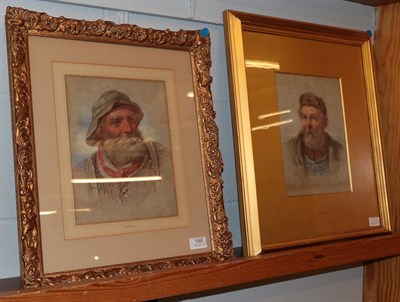 Lot 1085 - J Drummond (19th Century) Fisherman smoking a pipe, head and shoulders, signed, watercolour,...