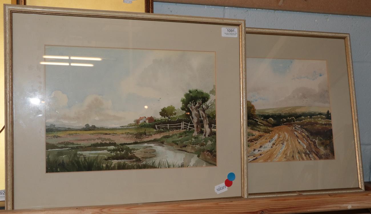 Lot 1091 - Attributed to Ruth Collet (20th Century) Study of a pastoral landscape with cottages, signed...
