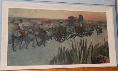 Lot 1111 - * Smith (20th Century) Figures with mules and carts, signed and dated (19)60, oil on board, 40cm by