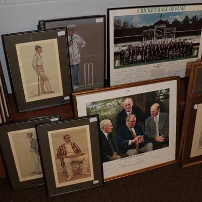 Lot 1118 - Yorkshire cricket interest; A group of spy prints, a signed cricket photo and a signed work...