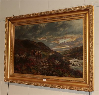 Lot 1133 - British School (19th/20th Century) Highland cattle in extensive landscape, oil on canvas, 60cm...