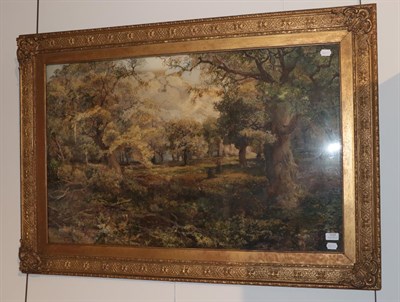 Lot 1137 - James Campbell ''Forest scene'' signed, watercolour, contained in an elaborate gilt frame, 62cm...