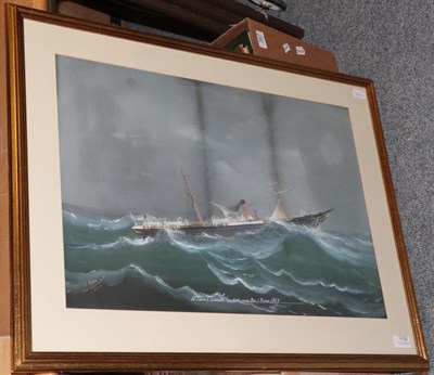 Lot 1139 - L* Roberts (20th century) ''SS. Tarifa of Glasgow in a gale, in the bay of Biscay 1889'',...