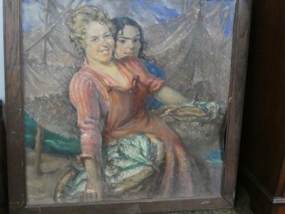 Lot 1152 - K Center (20th Century) Fisherwomen selling the day's catch, signed, oil on board, together...