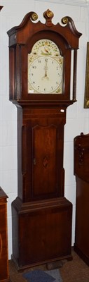 Lot 1174 - A Victorian inlaid oak and mahogany cased thirty-hour longcase clock, the painted 12'' arch...