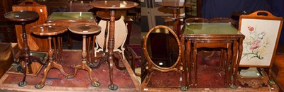 Lot 1193 - An Edwardian mahogany and inlaid open armchair; with another armchair; five various occasional...