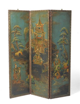 Lot 1484 - A Dutch Leather and Brass Studded Three Fold Screen, Late 19th century, polychrome painted,...