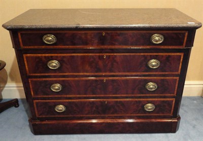 Lot 1486 - A Continental Mahogany and Satinwood Banded Chest, the modern grey/rustic mottled marble...