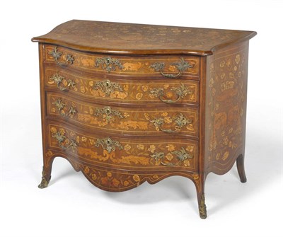 Lot 1488 - A Dutch Rosewood and Marquetry Serpentine Commode, late 18th century, later inlaid with a flowering