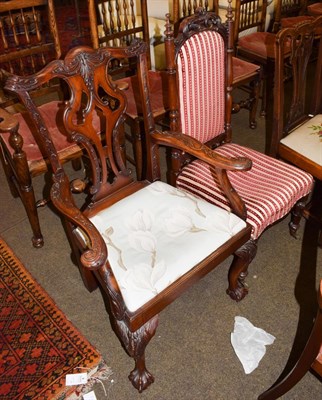 Lot 1245 - A George III Chippendale style mahogany open armchair, carved acanthus detail; together with a 19th