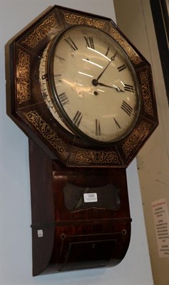 Lot 1265 - A 19th century mahogany and brass inlaid drop dial wall clock, the dial indistinctly marked...