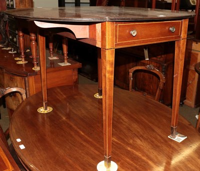 Lot 1291 - A George III mahogany Pembroke table, oval top with drop flaps, single drawer opposite dummy,...