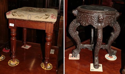 Lot 1294 - An Anglo-Indian carved hardwood occasional table; together with a 19th century mahogany stool