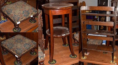 Lot 1314 - A small oak freestanding bookcase, a pair of footstools; an Indian folding table with an...