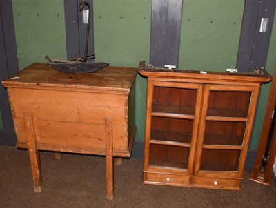 Lot 1329 - A 19th century pine dough bin, hinged lid, square supports 85cm by 50cm by 84cm high, together with