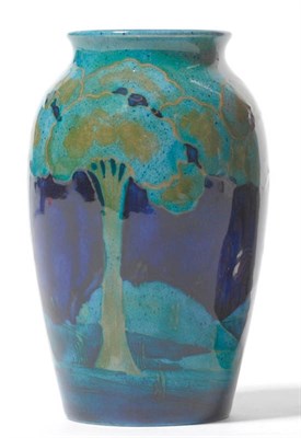 Lot 1500 - A William Moorcroft Moonlit Blue Landscape Pattern Vase, circa 1925, swollen shoulders, green...