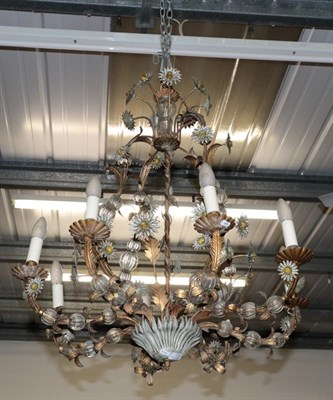 Lot 1331 - A gilt-metal and glass eight-light chandelier, 90cm drop (approx) by 75cm wide (approx)