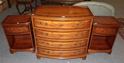 Lot 1332 - A reproduction bow fronted yew wood four height chest of drawers, 87cm by 50cm by 84cm high,...