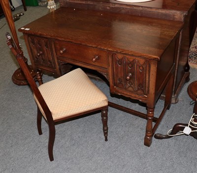 Lot 1348 - A 20th century oak desk, possibly Titchmarsh & Goodwin, 108cm by 52cm by 77cm; and an Edwardian...