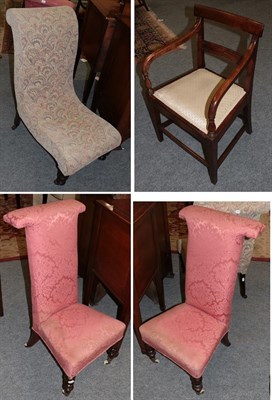 Lot 1356 - A pair of 19th century prie dieu chairs; a nursing chair of similar date; and a mahogany open...